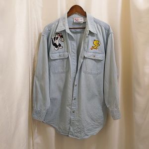 Looney Tunes Chambray Denim Button Down Tweety & Sylvester - Sz 2X